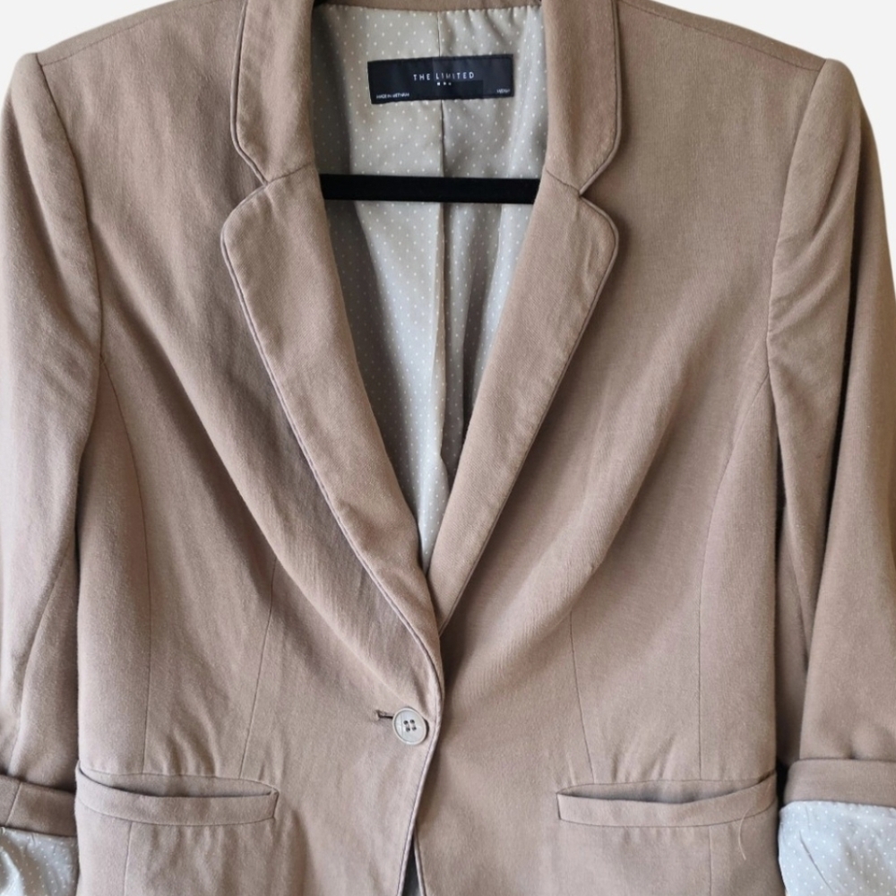 Women's Tan Blazer The Limited With Polka Dots - Picture 2 of 8